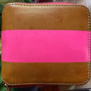 Clare V Half Zip Wallet - Neon Pink Stripe
